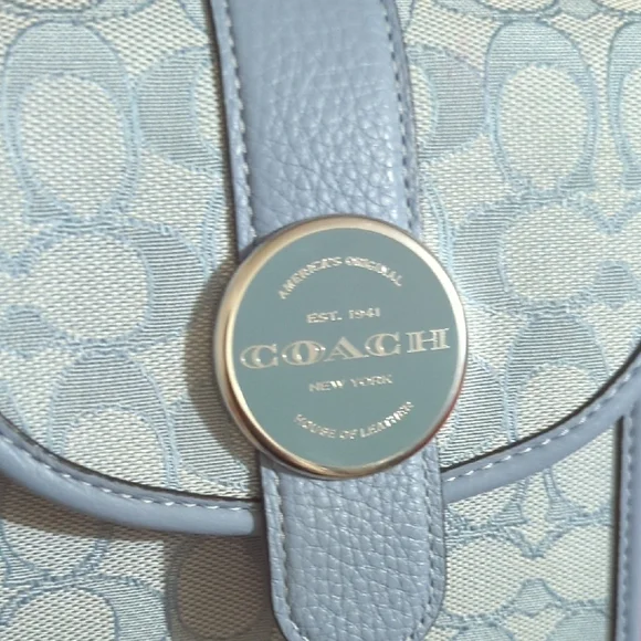 NWT Coach Lonnie North south Leather Signature Jacquard Blue Cross body Bag - Picture 2 of 9